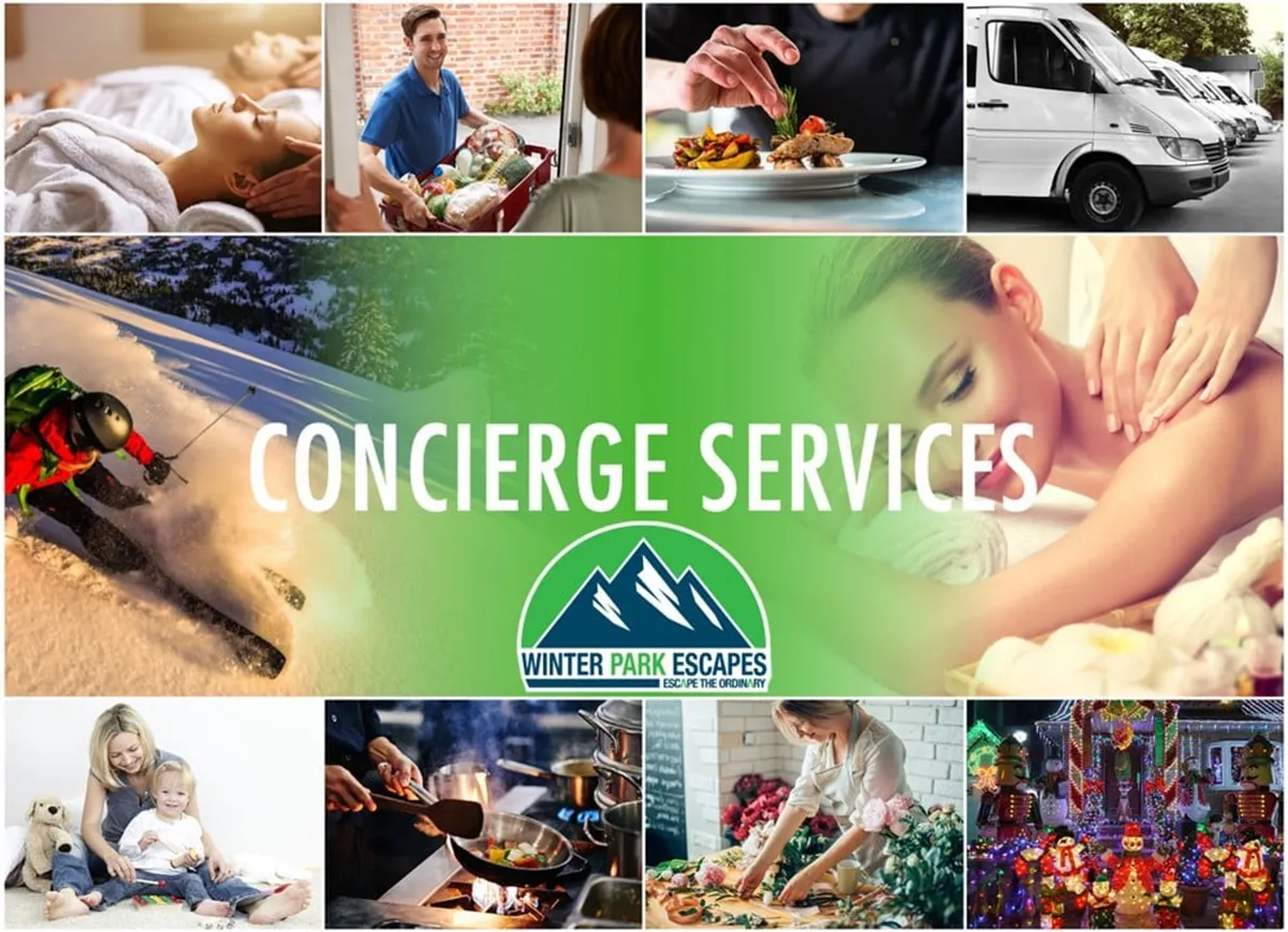 This dynamic collage-style image showcases a variety of family experiences, including spa services, food delivery, skiing, bonding activities, cooking, and festive holiday decorations. The image captures a sense of joyful togetherness, with multiple scenes of parents and children engaged in memorable activities.